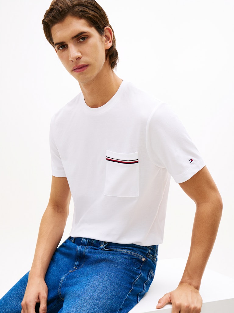 Tommy Hilfiger miesten t-paita Global Stripe Pique Pocket Tee, valkoinen