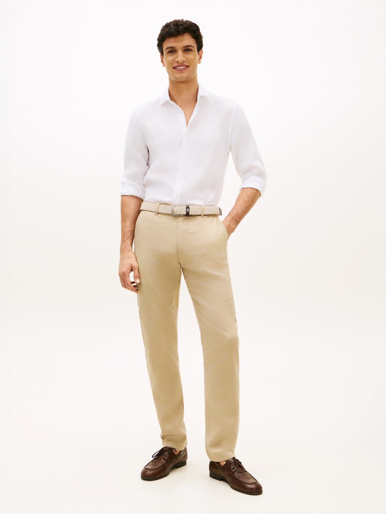 Tommy Hilfiger miesten kauluspaita K DC Linen Shirt, valkoinen