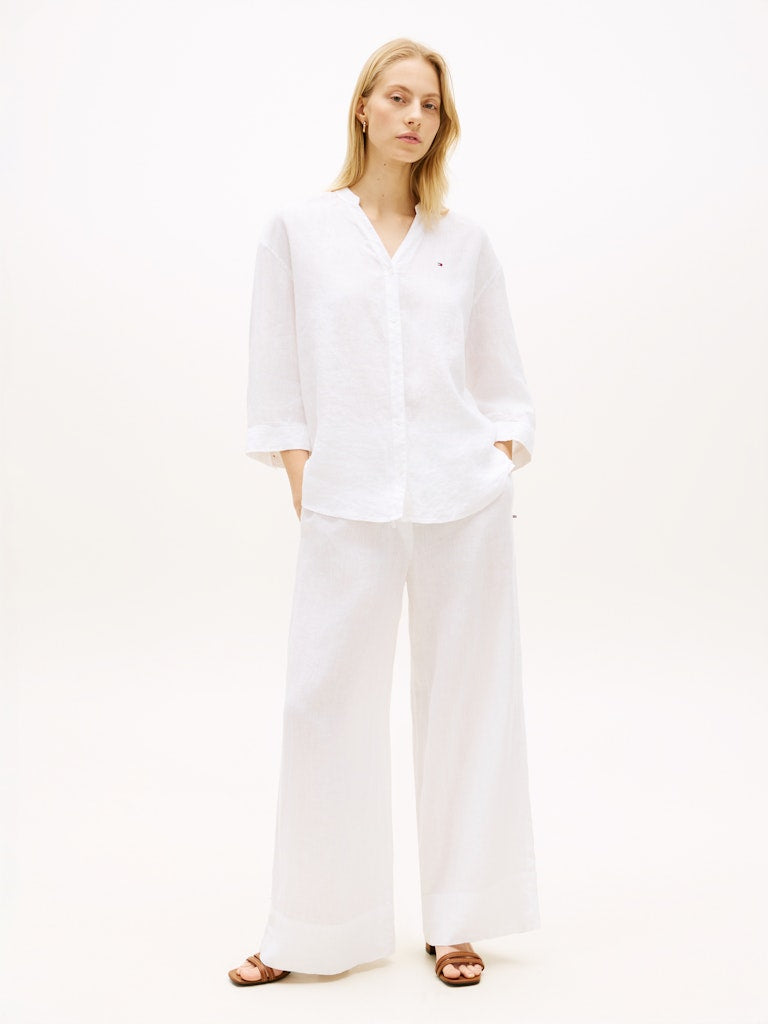 Tommy Hilfiger naisten paitapusero ESS Linen Collarless Shirt, valkoinen