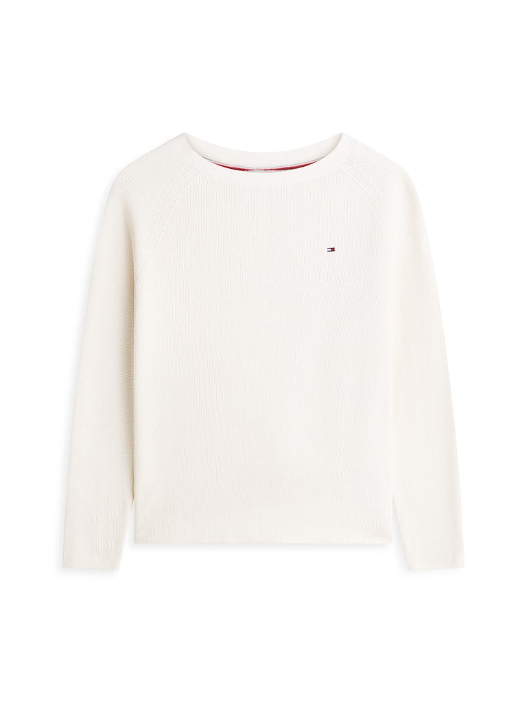 Tommy Hilfiger naisten neulepusero Cardi Fine GG LS Boat Neck Sweater, valkoinen