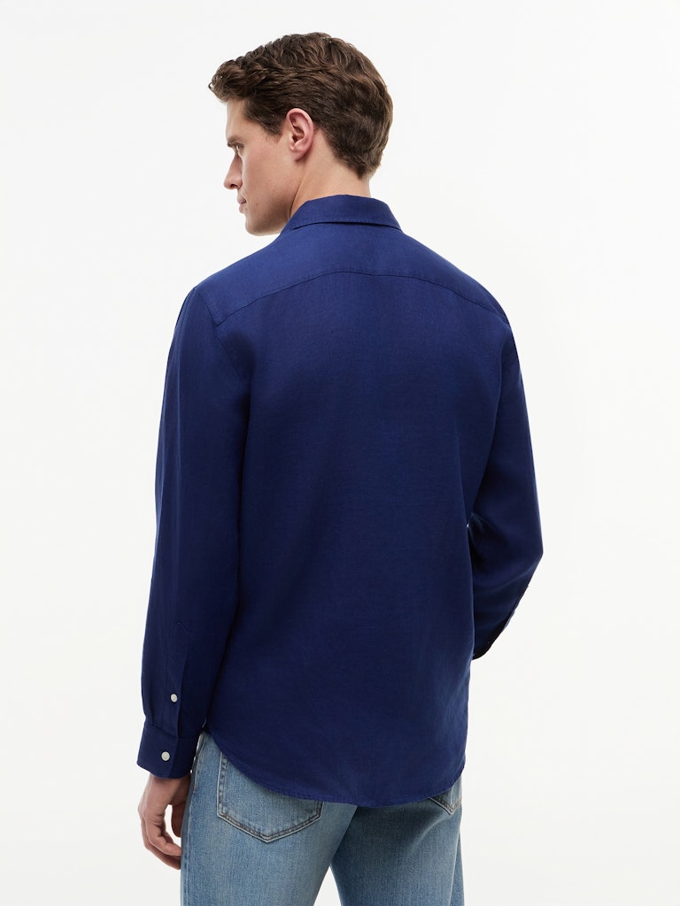 Tommy Hilfiger miesten kauluspaita Piece Dye Linen Shirt, tummansininen