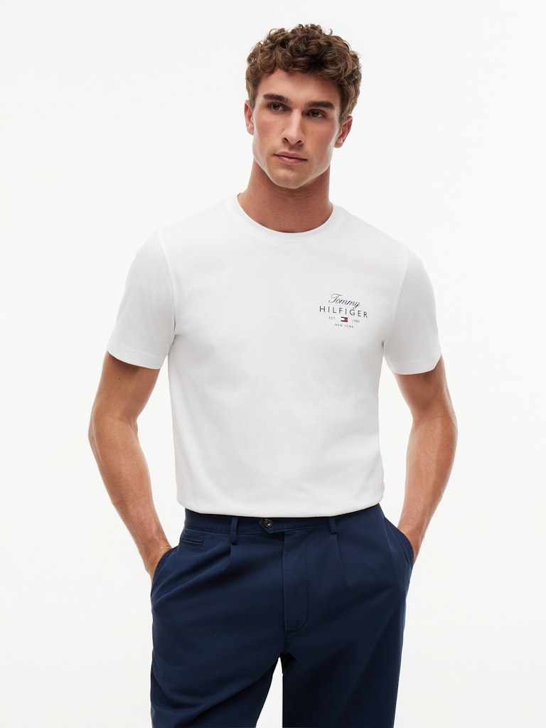 Tommy Hilfiger miesten T-paita Script Stack Regular Tee, valkoinen