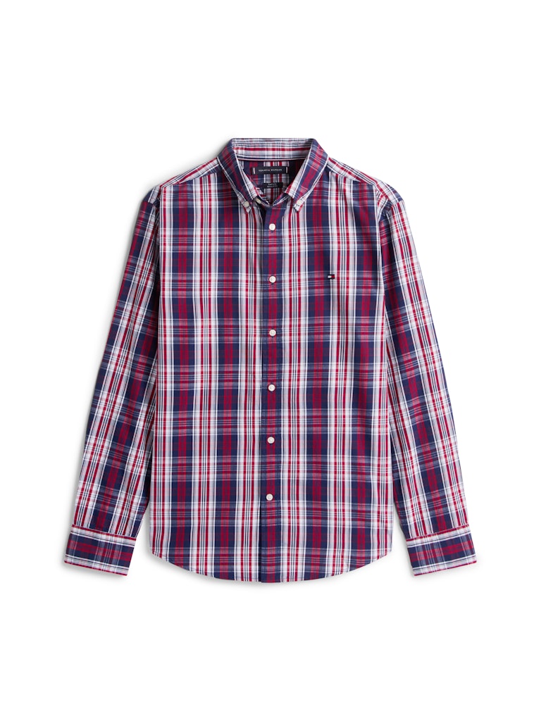 Tommy Hilfiger miesten kauluspaita Flex Poplin Medium Check Shirt, punainen