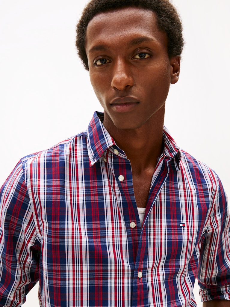 Tommy Hilfiger miesten kauluspaita Flex Poplin Medium Check Shirt, punainen