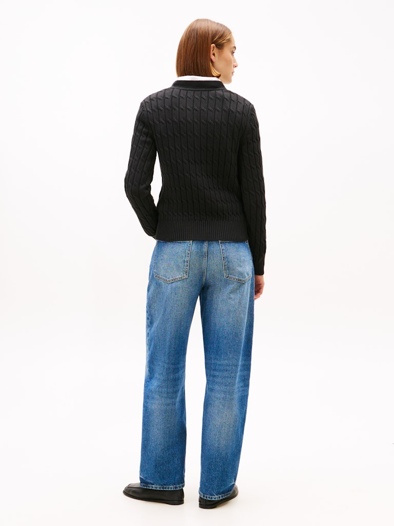 Tommy Hilfiger naisten neulepusero CO CABLE MID GG C-NK LS SWT, musta