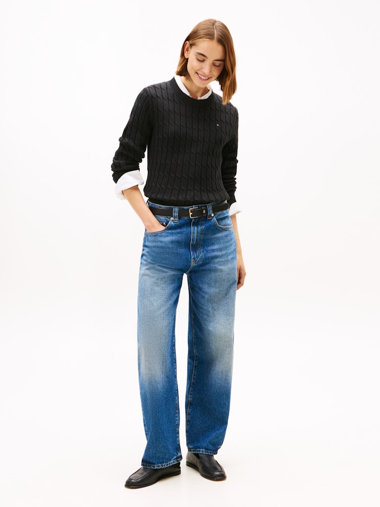 Tommy Hilfiger naisten neulepusero CO CABLE MID GG C-NK LS SWT, musta