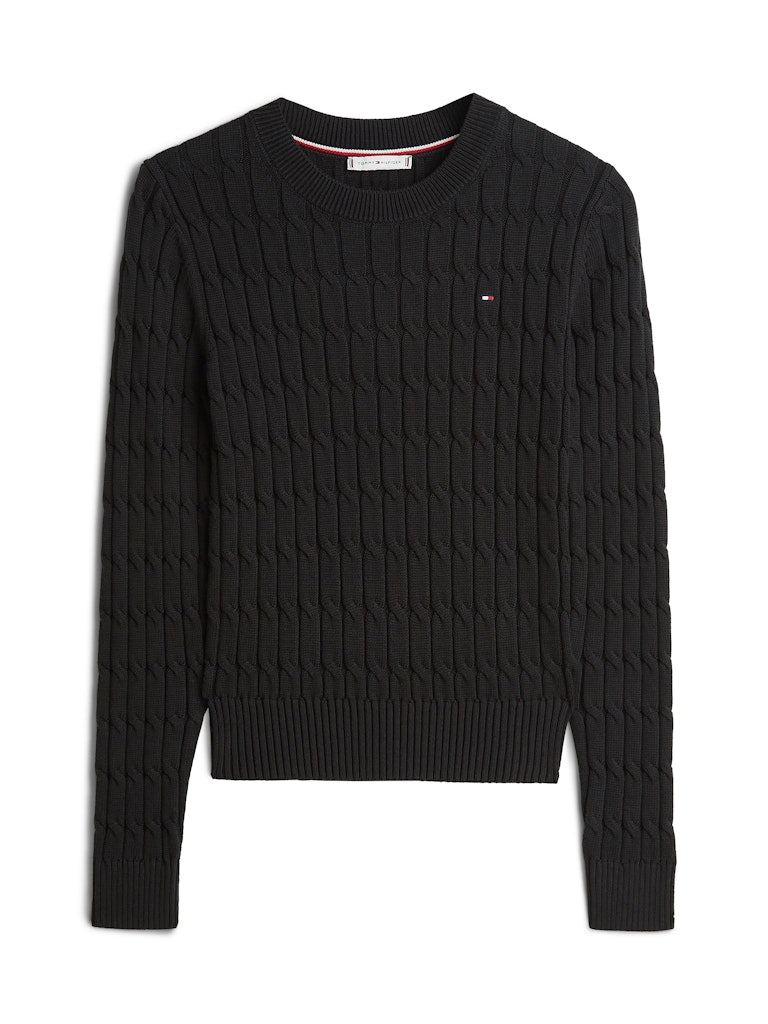 Tommy Hilfiger naisten neulepusero CO CABLE MID GG C-NK LS SWT, musta