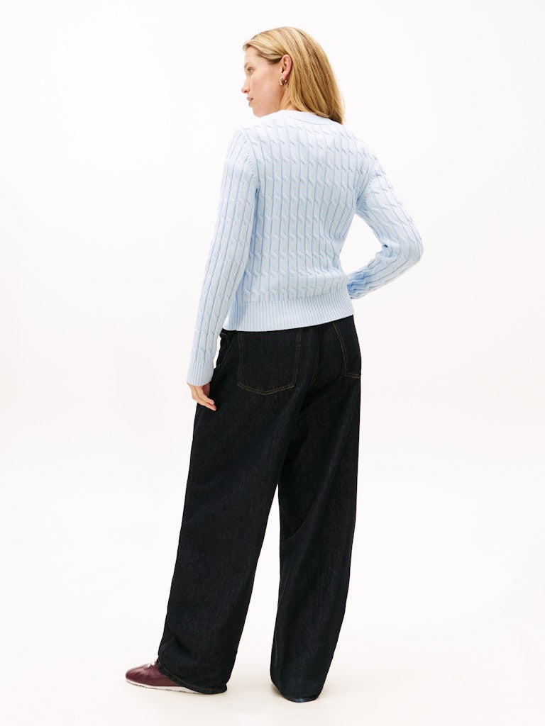 Tommy Hilfiger naisten neulepusero CO CABLE MID GG C-NK LS SWT, vaaleansininen