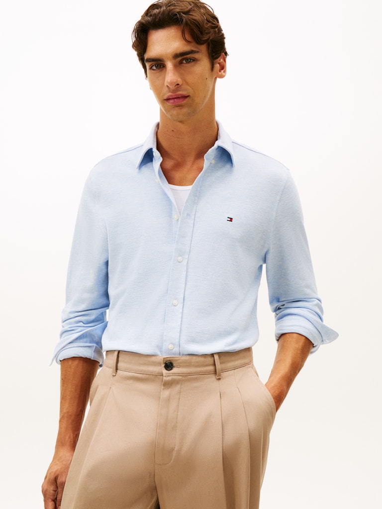 Tommy Hilfiger miesten kauluspaita KNIT PIQUE FEATHERWEIGHT SHIRT, vaaleansininen