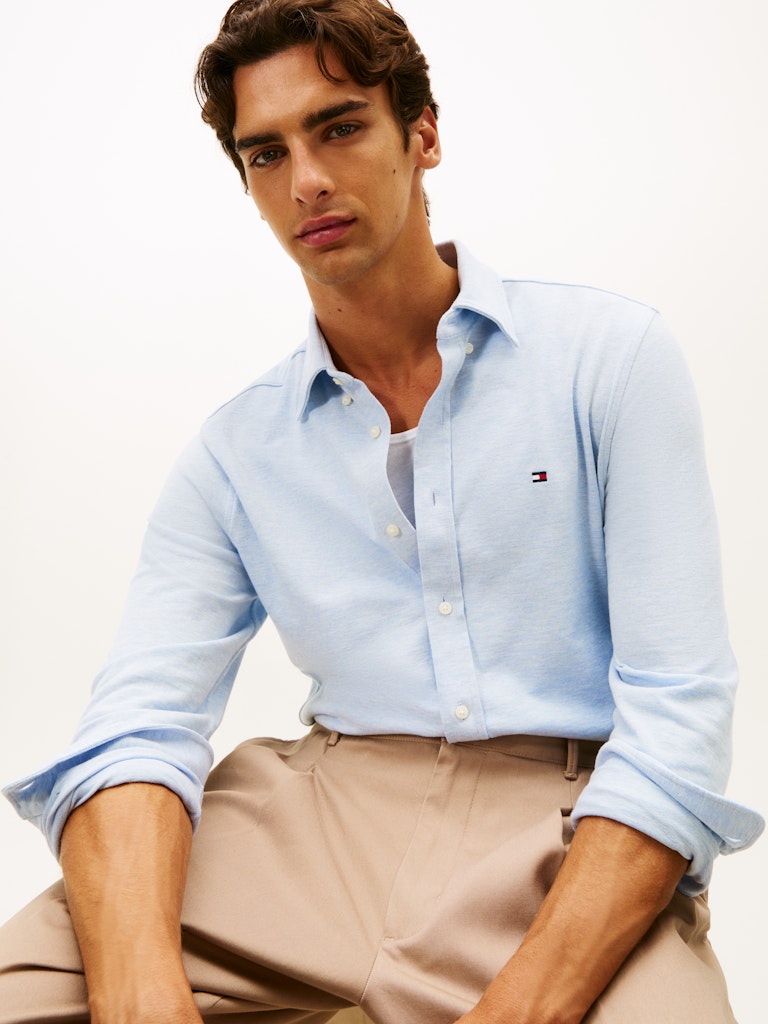 Tommy Hilfiger miesten kauluspaita KNIT PIQUE FEATHERWEIGHT SHIRT, vaaleansininen