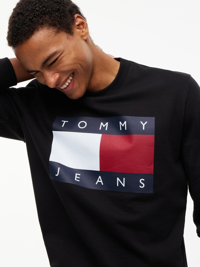 Tommy Jeans miesten collegepaita Big Flag Crew Neck, musta