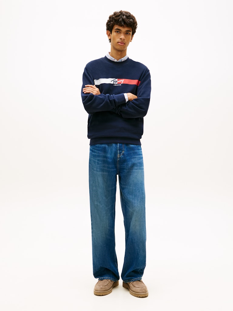 Tommy Jeans miesten collegepaita TJM Reg Sign Stripe Cnck EXT, tummansininen