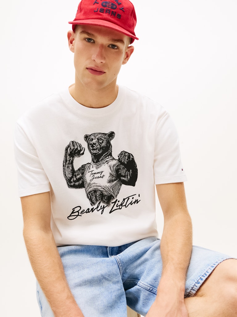 Tommy Jeans miesten t-paita TJM RLX Bear SS Tee, luonnonvalkoinen
