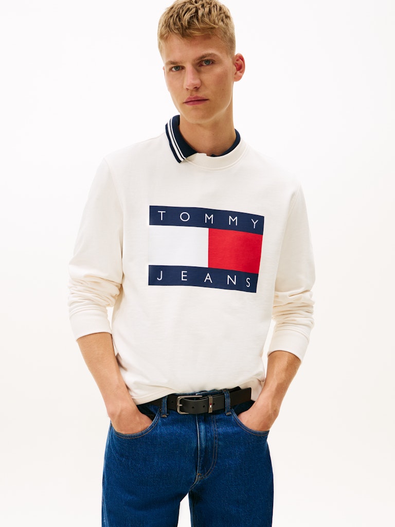 Tommy Jeans miesten collegepaita Big Flag Cneck EXT, luonnonvalkoinen