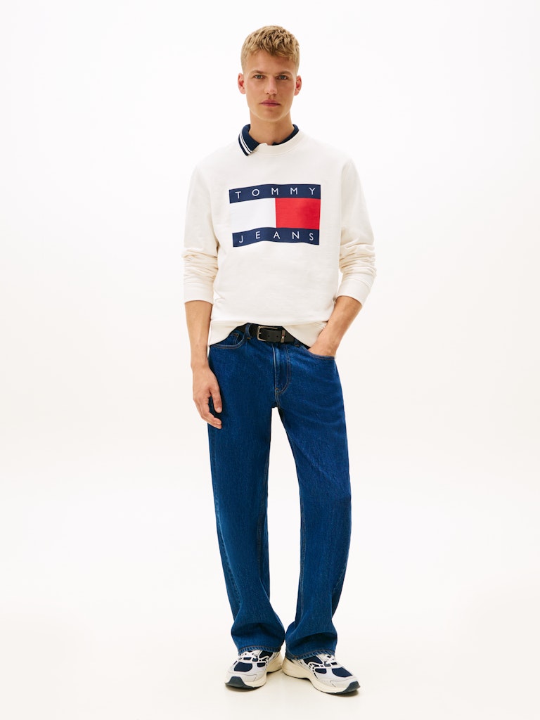 Tommy Jeans miesten collegepaita Big Flag Cneck EXT, luonnonvalkoinen