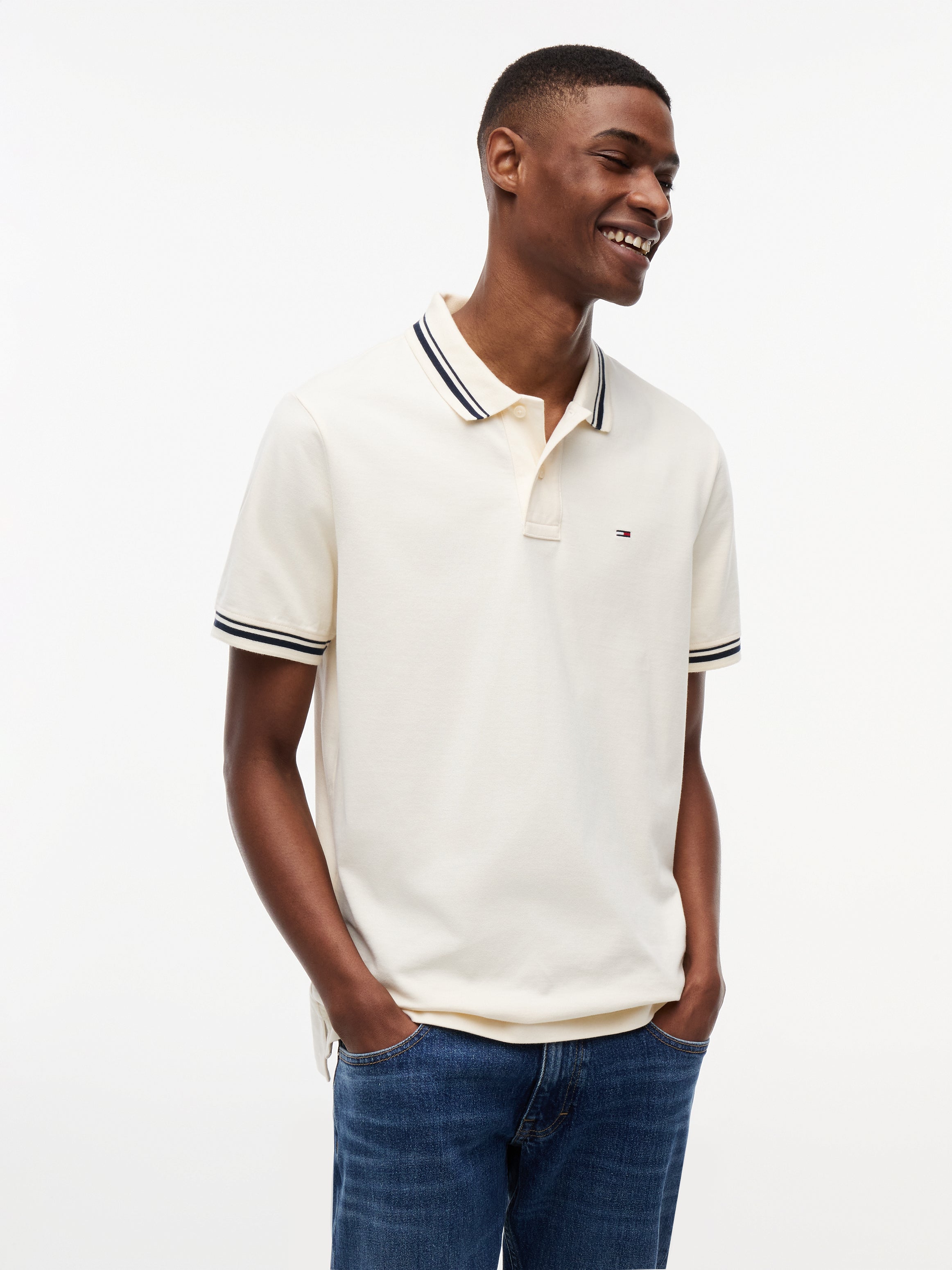 Tommy Jeans miesten Pikeepaita Regular Tipped Polo, kerma