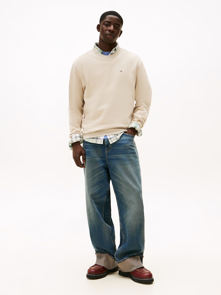 Tommy Jeans miesten collegepaita Reg S Flag Crew, vaalea beige