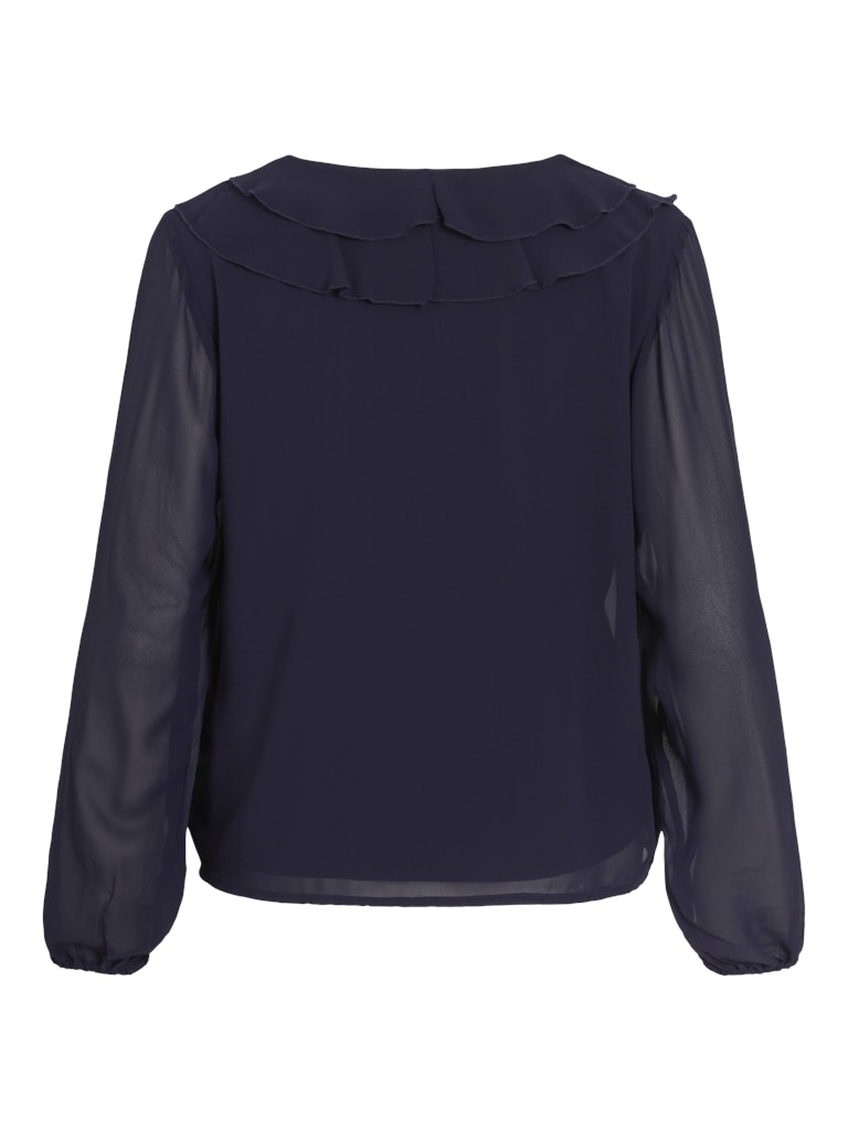 Vila Naisten Pusero Viane V-Neck Frill Top, Rhodonite