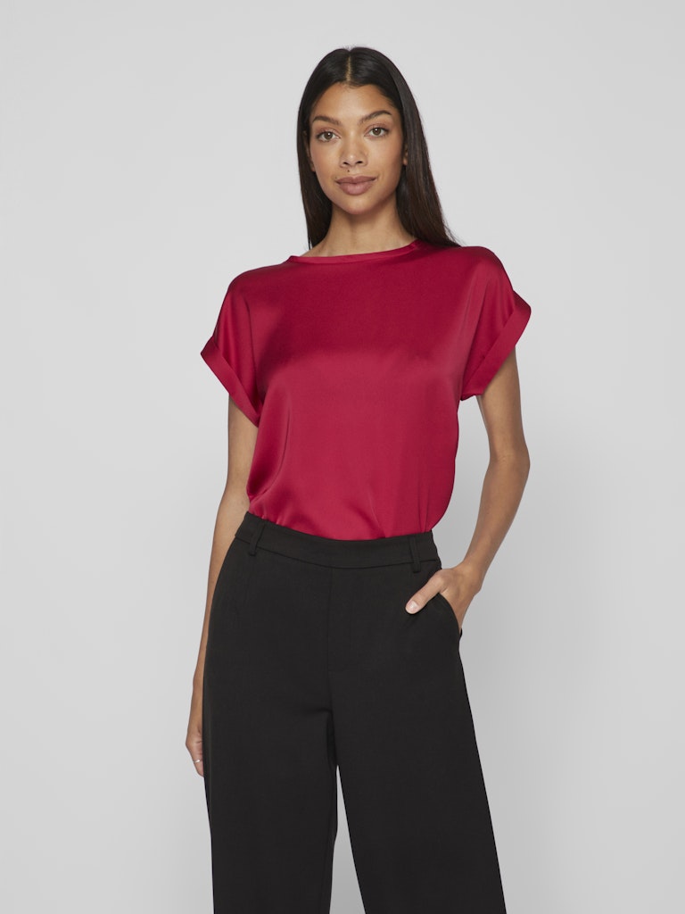 VIELLETTE S/S SATIN TOP - NOOS Cerise