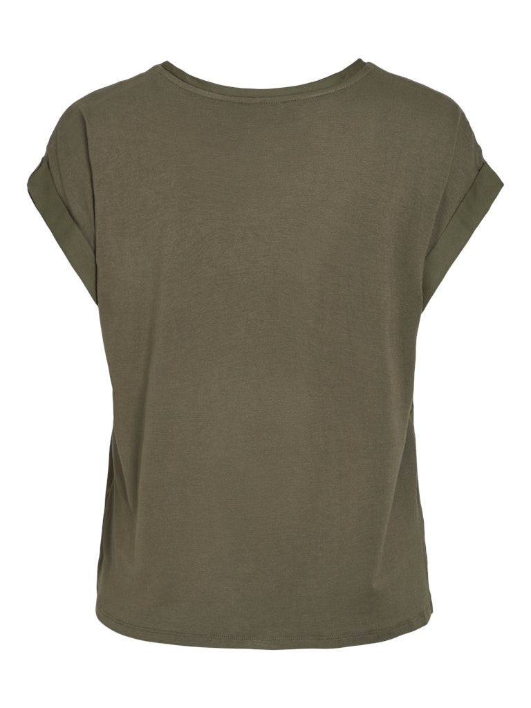 Vila naisten lyhythihainen toppi K-Viellette S/S Satin Top - NOOS, Dusty Olive