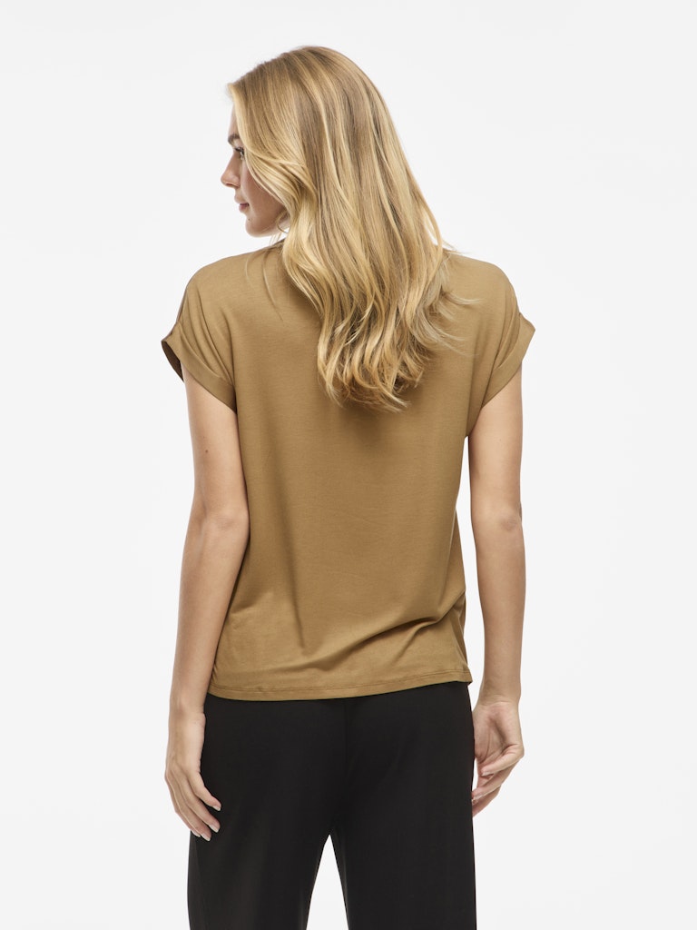 Vila naisten lyhythihainen toppi K-Viellette S/S Satin Top - NOOS, Bistre