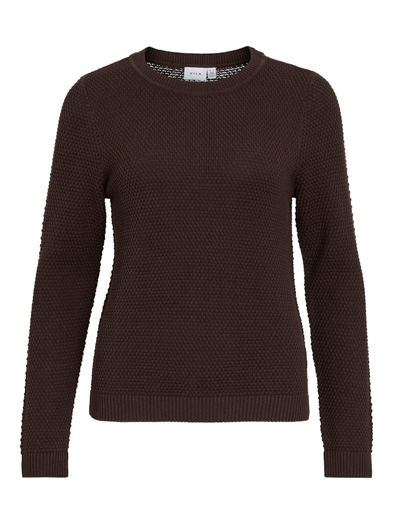 Vila naisten neulepusero Vidalo O-Neck L/S Knit Top, Coffee Bean