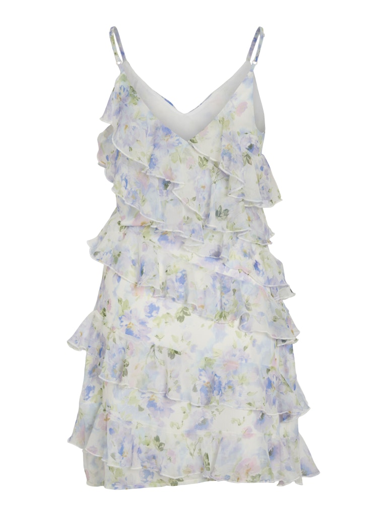 Vila mekko Viluna Strap Ruffle Short Dress, Cloud Dancer Blue