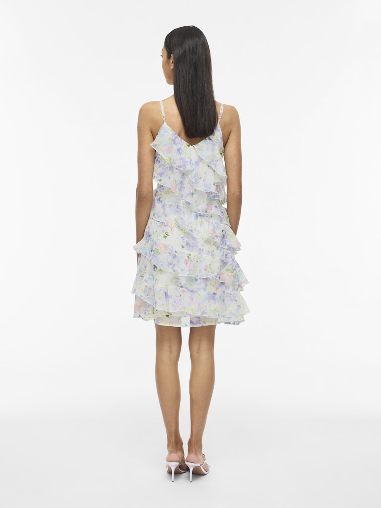 Vila mekko Viluna Strap Ruffle Short Dress, Cloud Dancer Blue