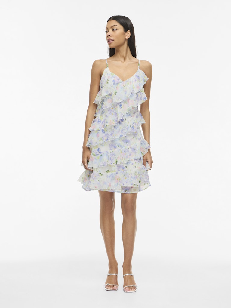 Vila mekko Viluna Strap Ruffle Short Dress, Cloud Dancer Blue