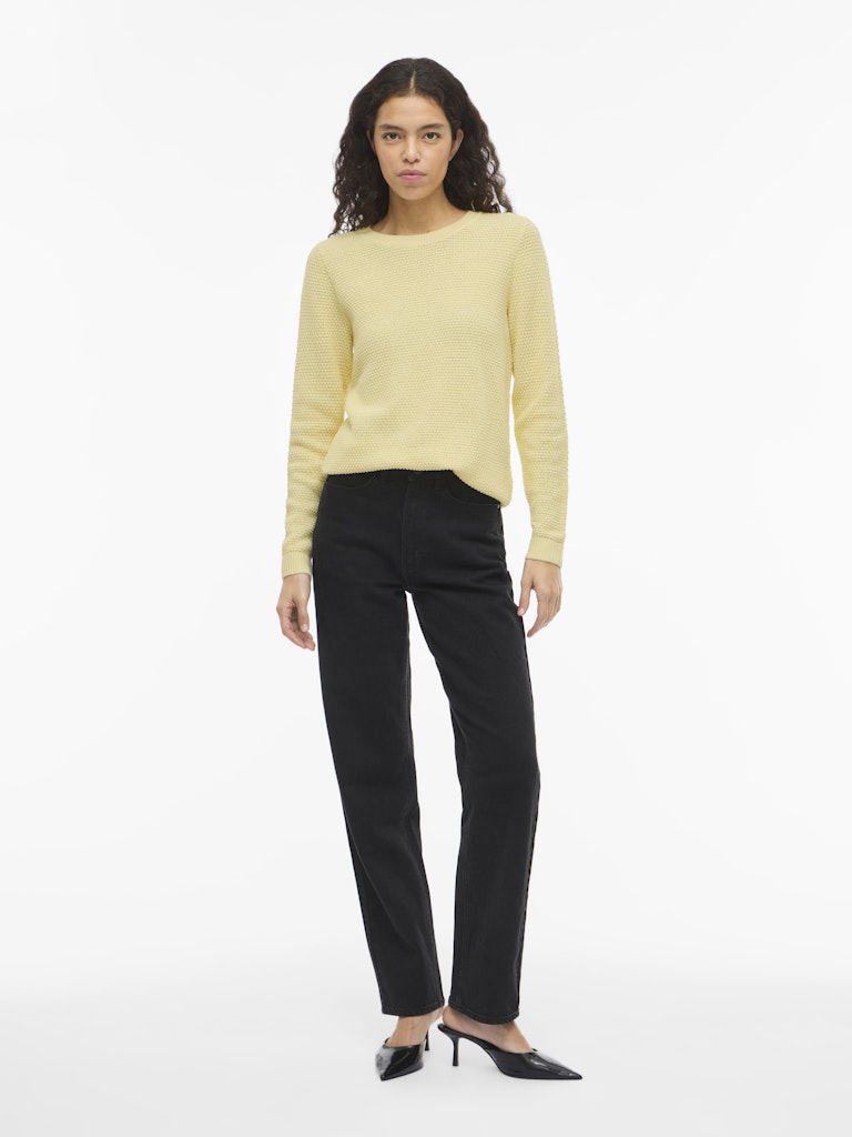 Vila naisten neulepaita VIDalo O-Neck L/S Knit Top-NOOS, Pastel Yellow