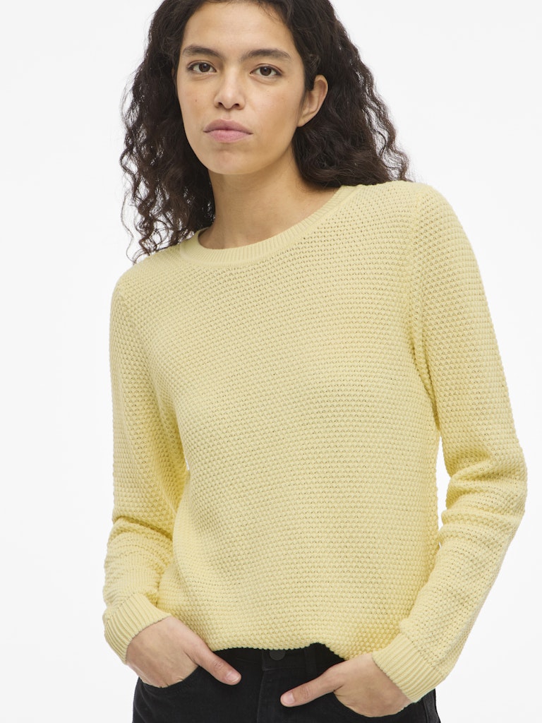 Vila naisten neulepaita VIDalo O-Neck L/S Knit Top-NOOS, Pastel Yellow