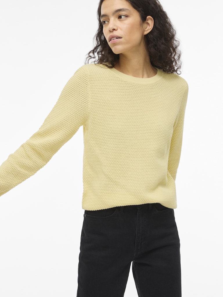 Vila naisten neulepaita VIDalo O-Neck L/S Knit Top-NOOS, Pastel Yellow