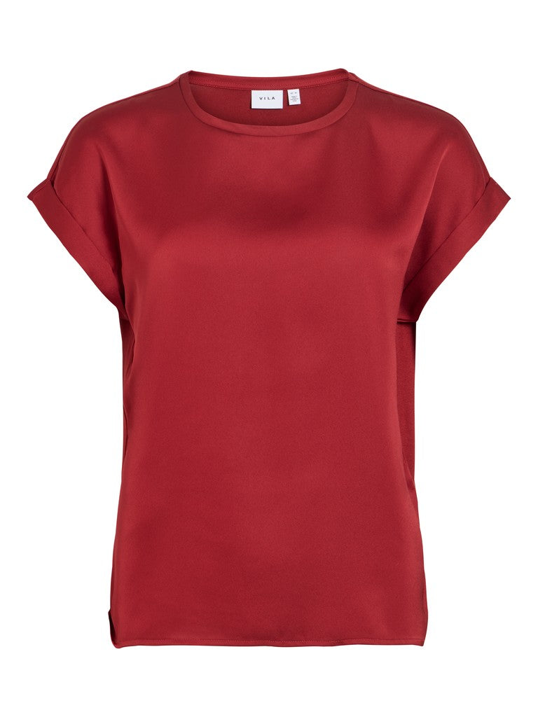 Vila naisten paita Viellette Short Sleeved Top, Sun-Dried Tomato