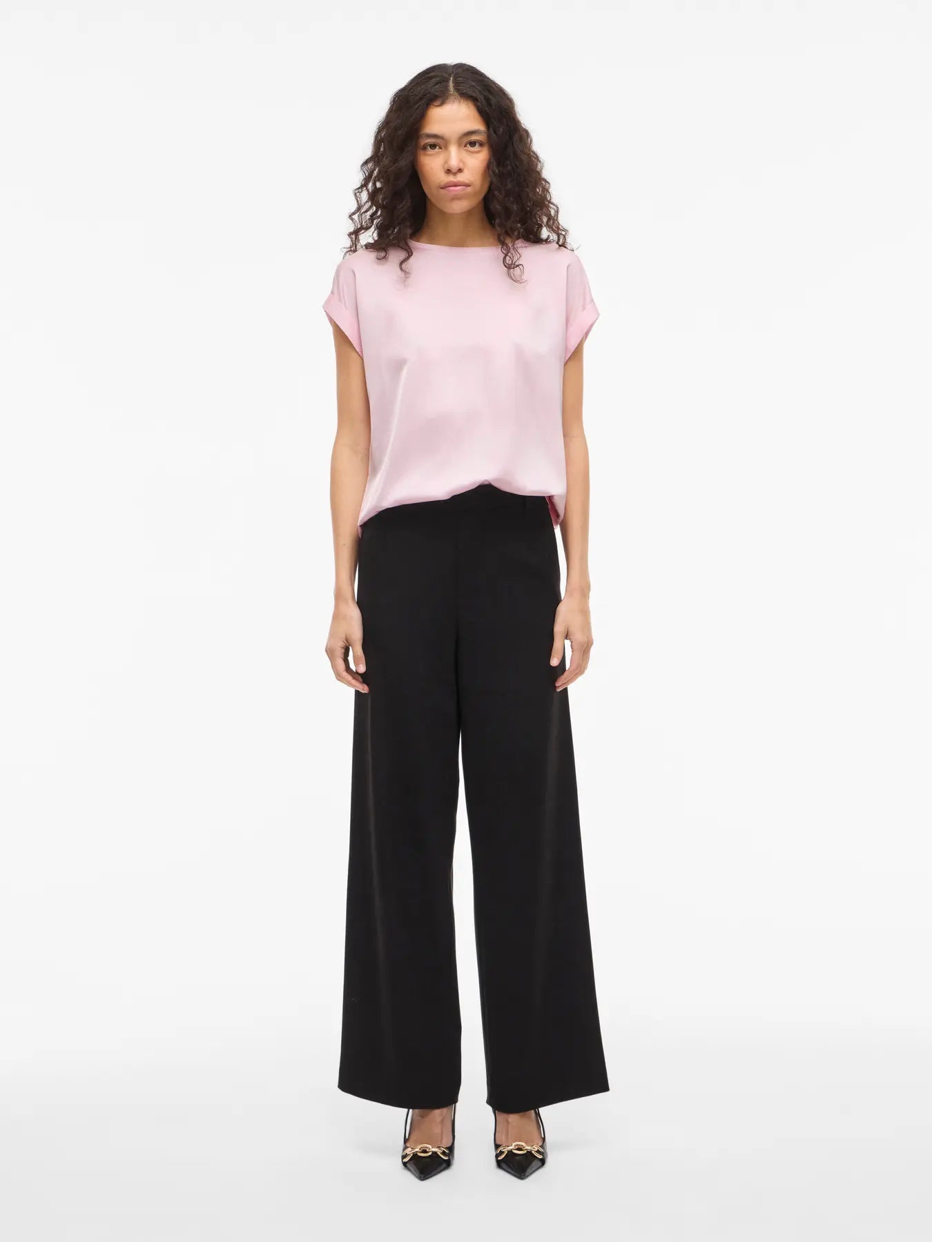 Vila naisten paita Viellette S/S Satin Top, Cherry Blossom