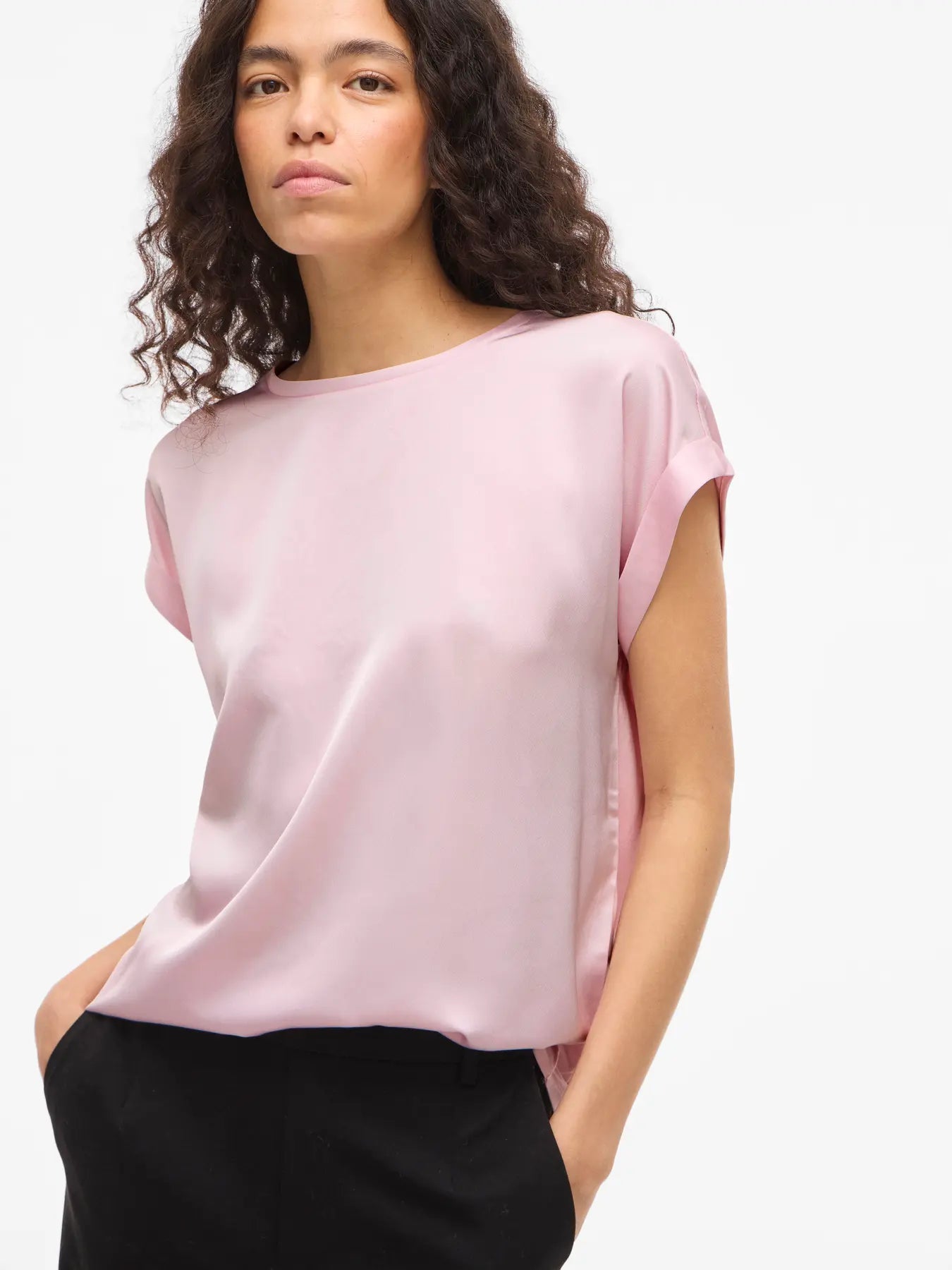 Vila naisten paita Viellette S/S Satin Top, Cherry Blossom