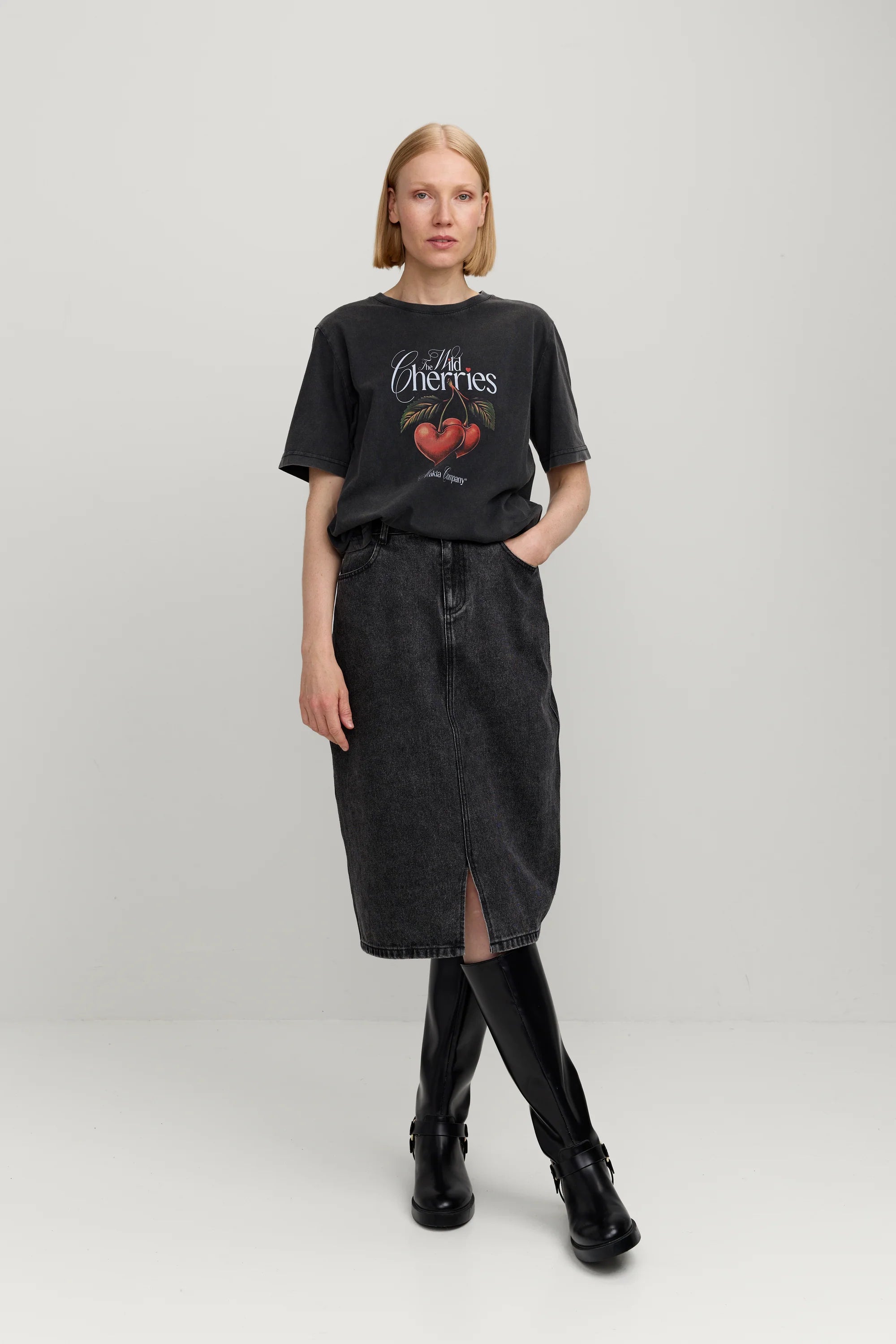 Makia naisten farkkuhame Janet Denim Skirt, musta