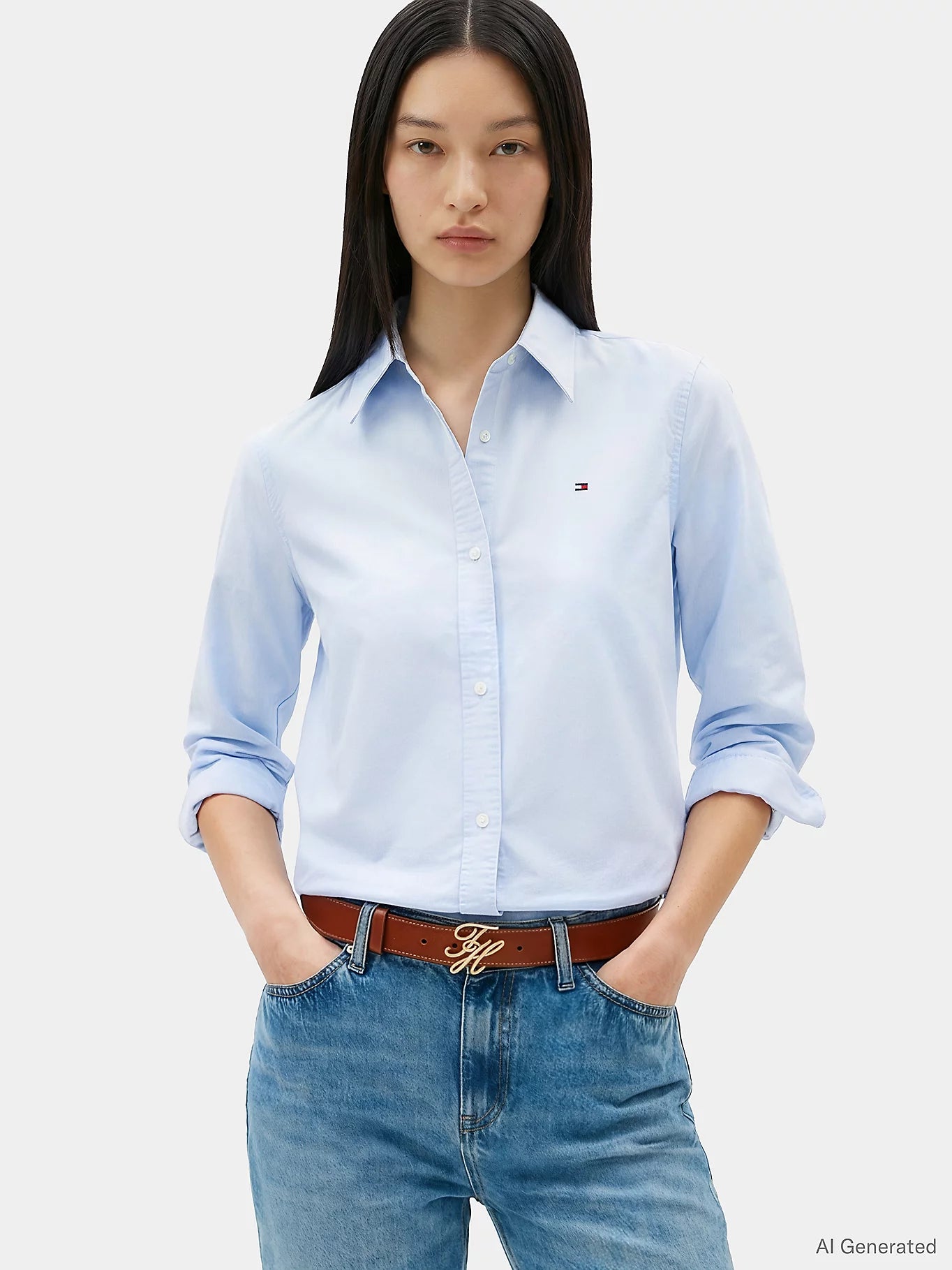 Tommy Hilfiger naisten paitapusero Oxford Relaxed LS Shirt, vaaleansininen