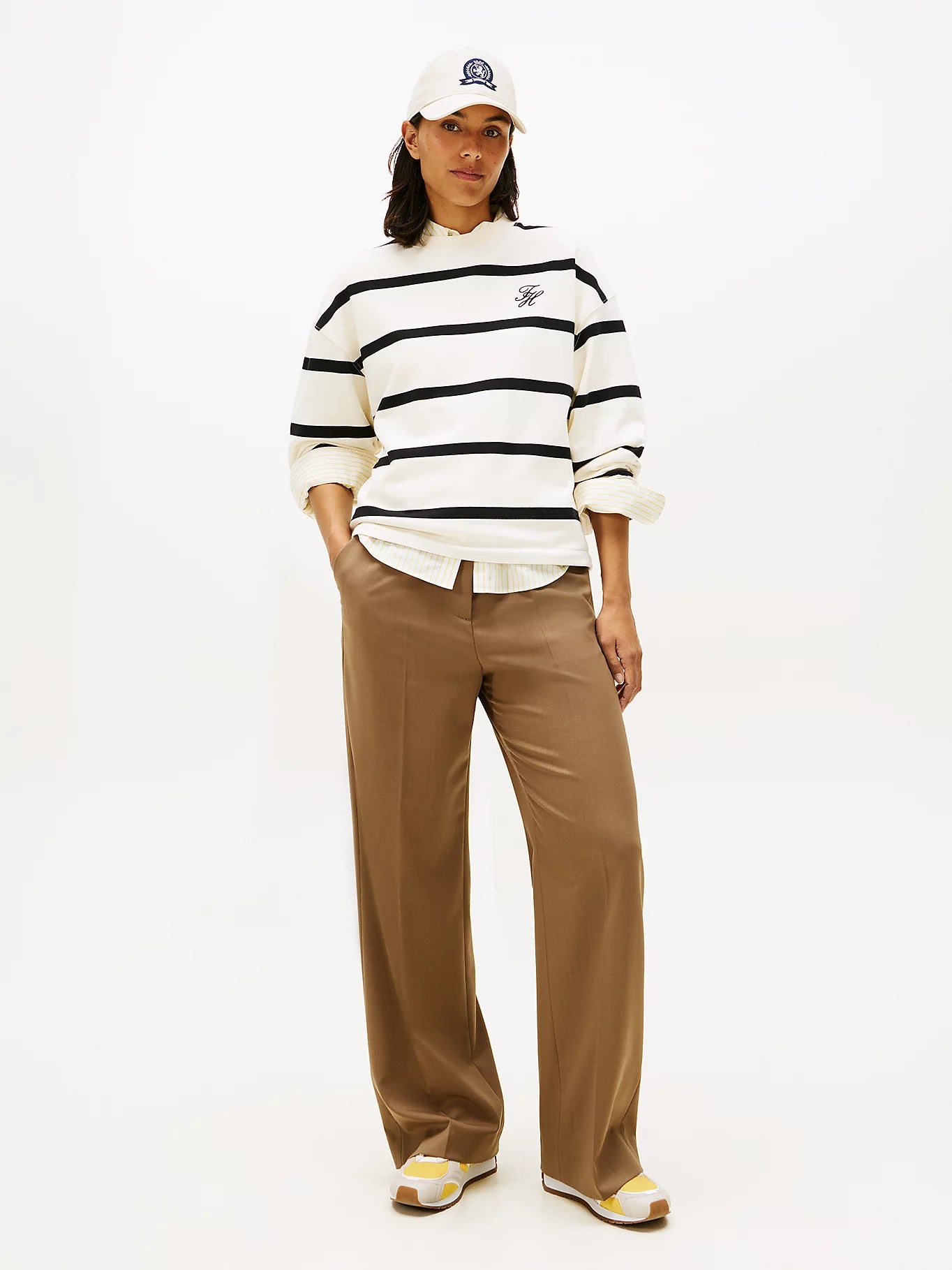 Tommy Hilfiger naisten collegepaita SCRIPT MDRN TERRY SWTSHRT, valkoinen raidallinen