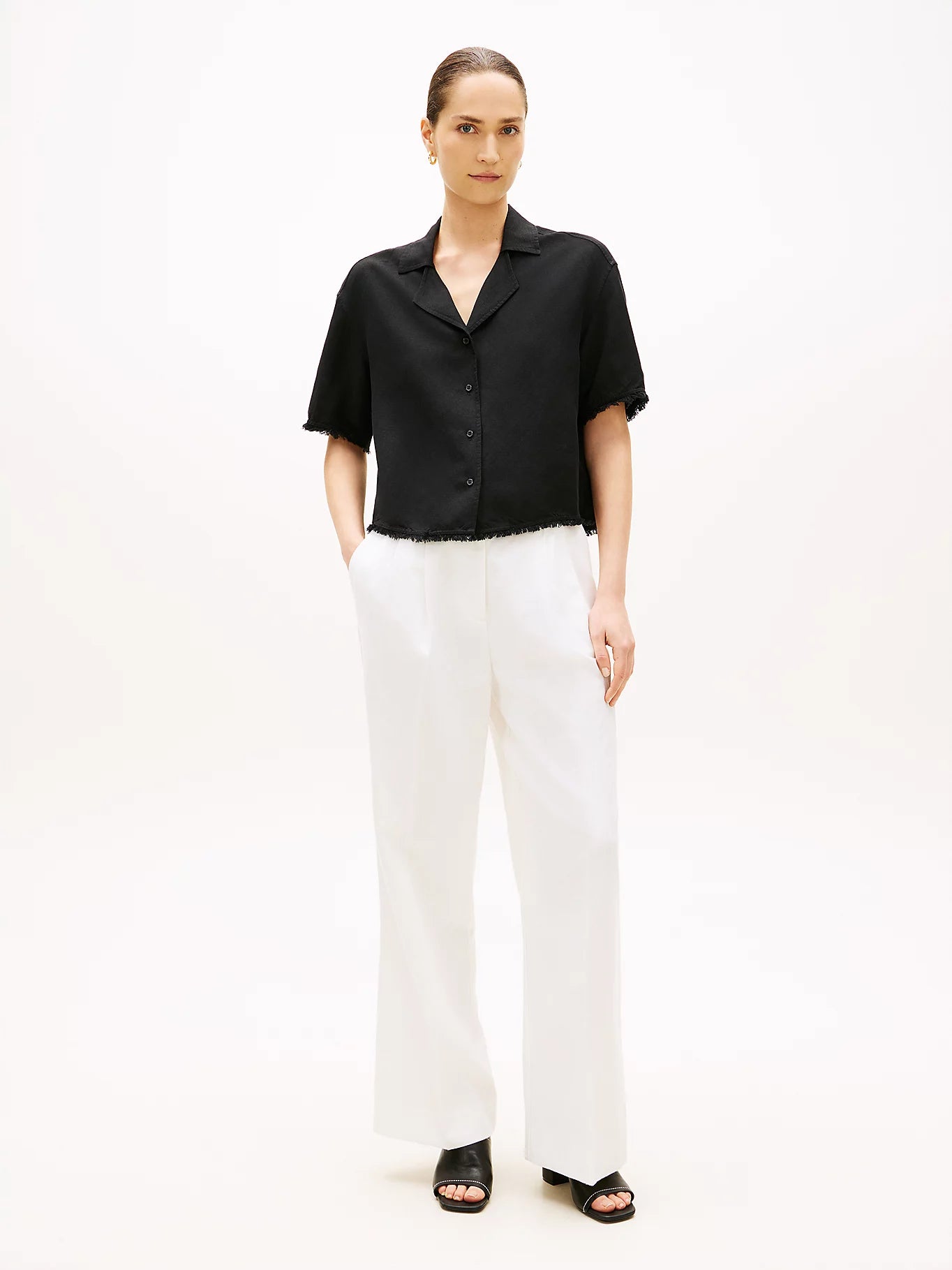 Tommy Hilfiger naisten paita Frayed Vis/Linen SS Shirt, musta