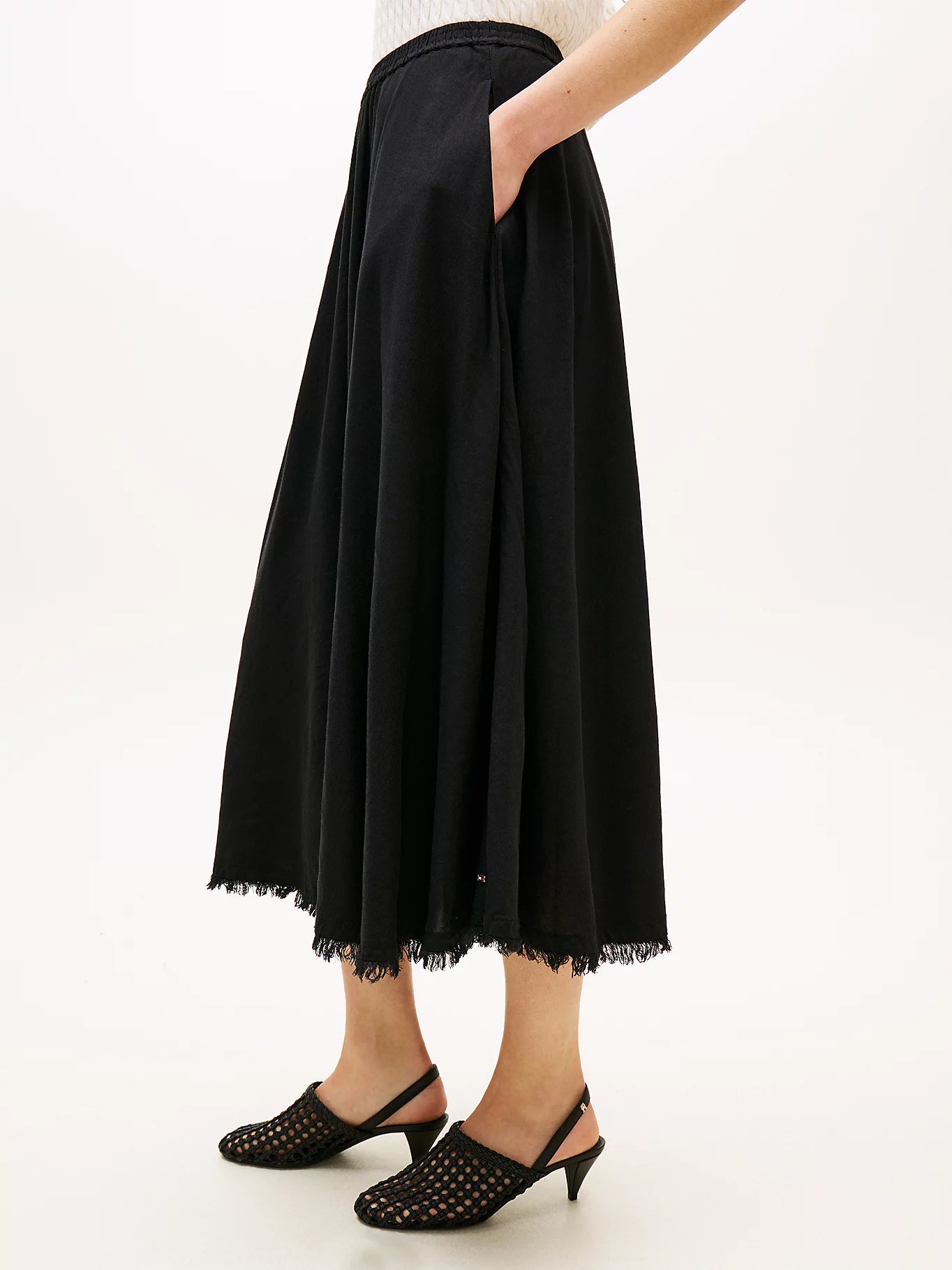 Tommy Hilfiger hame Linen Blend Volum Midi Skirt, musta