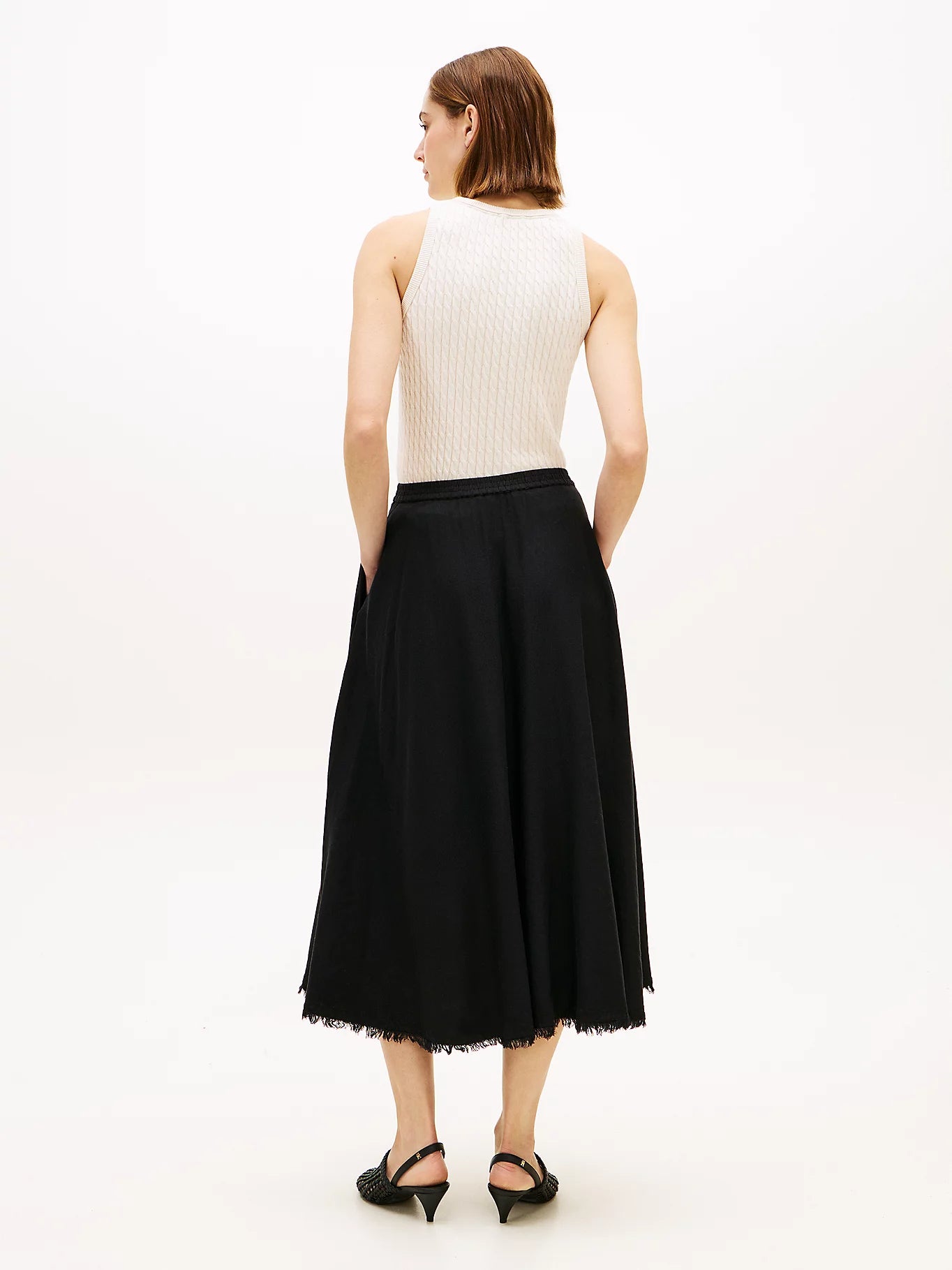 Tommy Hilfiger hame Linen Blend Volum Midi Skirt, musta