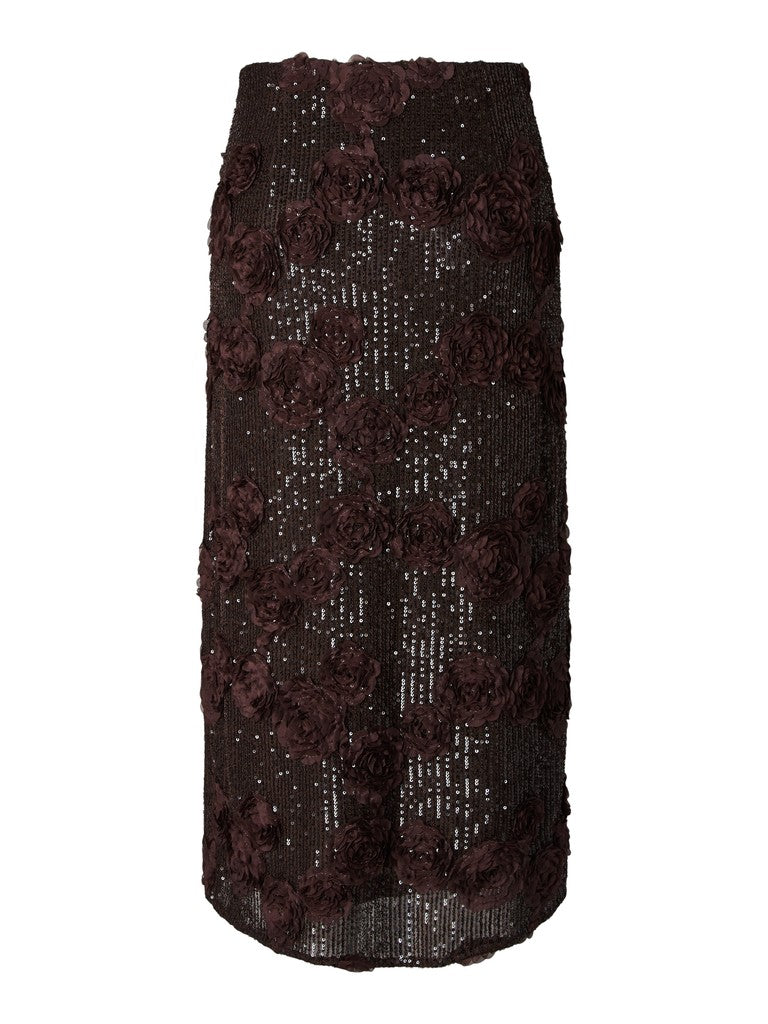 YAS naisten hame Yaselysia Sequin Long Skirt, Coffee Bean
