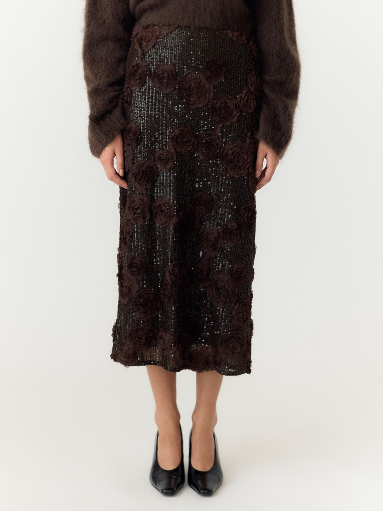 YAS naisten hame Yaselysia Sequin Long Skirt, Coffee Bean