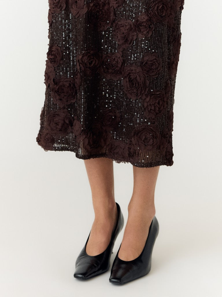 YAS naisten hame Yaselysia Sequin Long Skirt, Coffee Bean