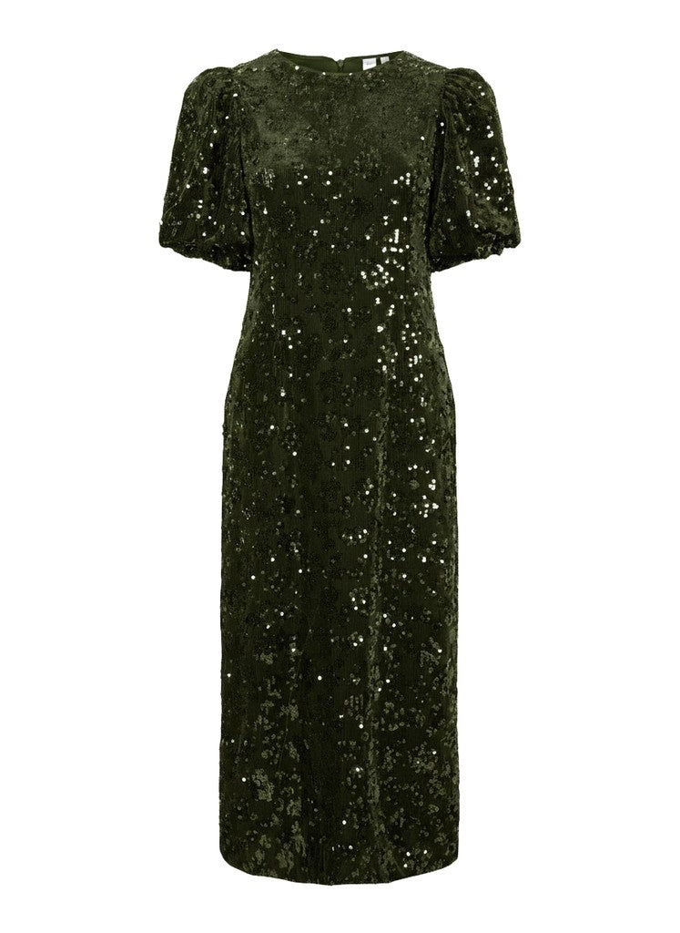 Y.A.S naisten Juhlamekko Yassofie 2/4 Sequin Midi Dress, Chive