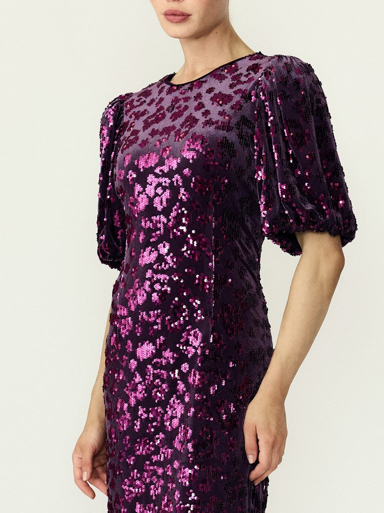 Y.A.S naisten mekko Yassofie 2/4 Sequin Midi Dress, Shadow Purple