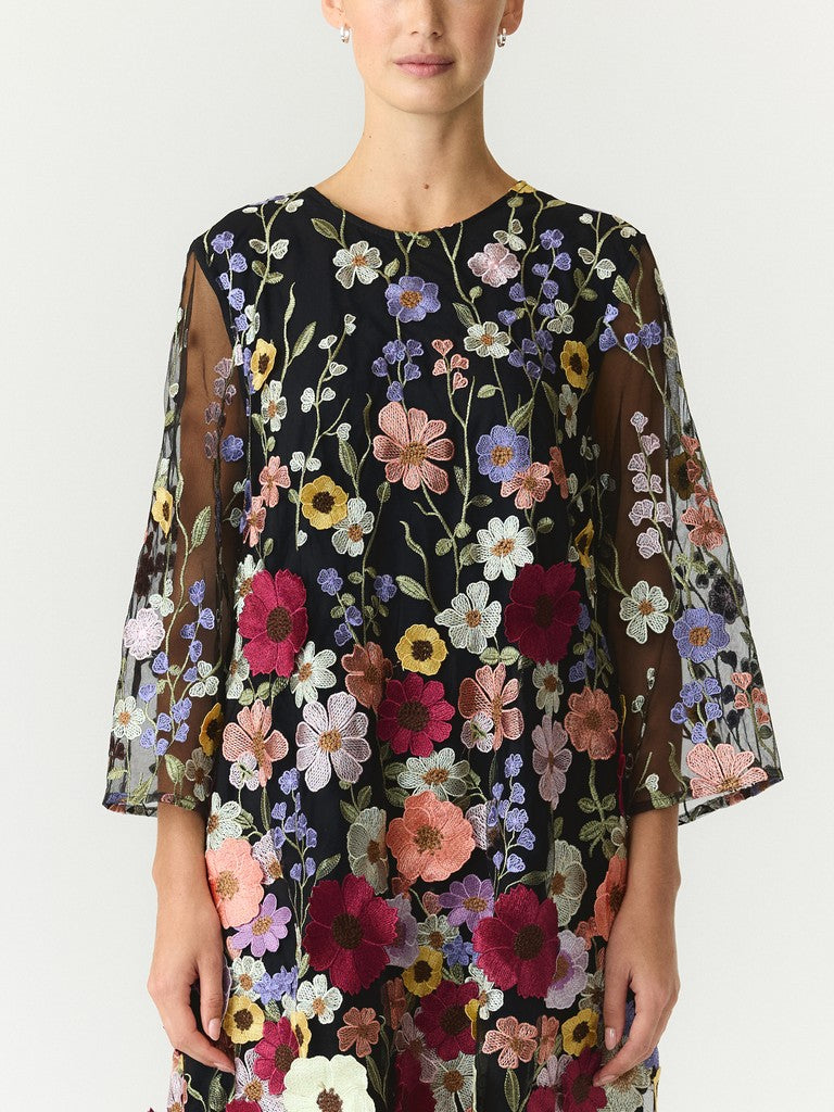 Y.A.S naisten Juhlamekot Yasflowering 3/4 Dress, musta kukkakuosi