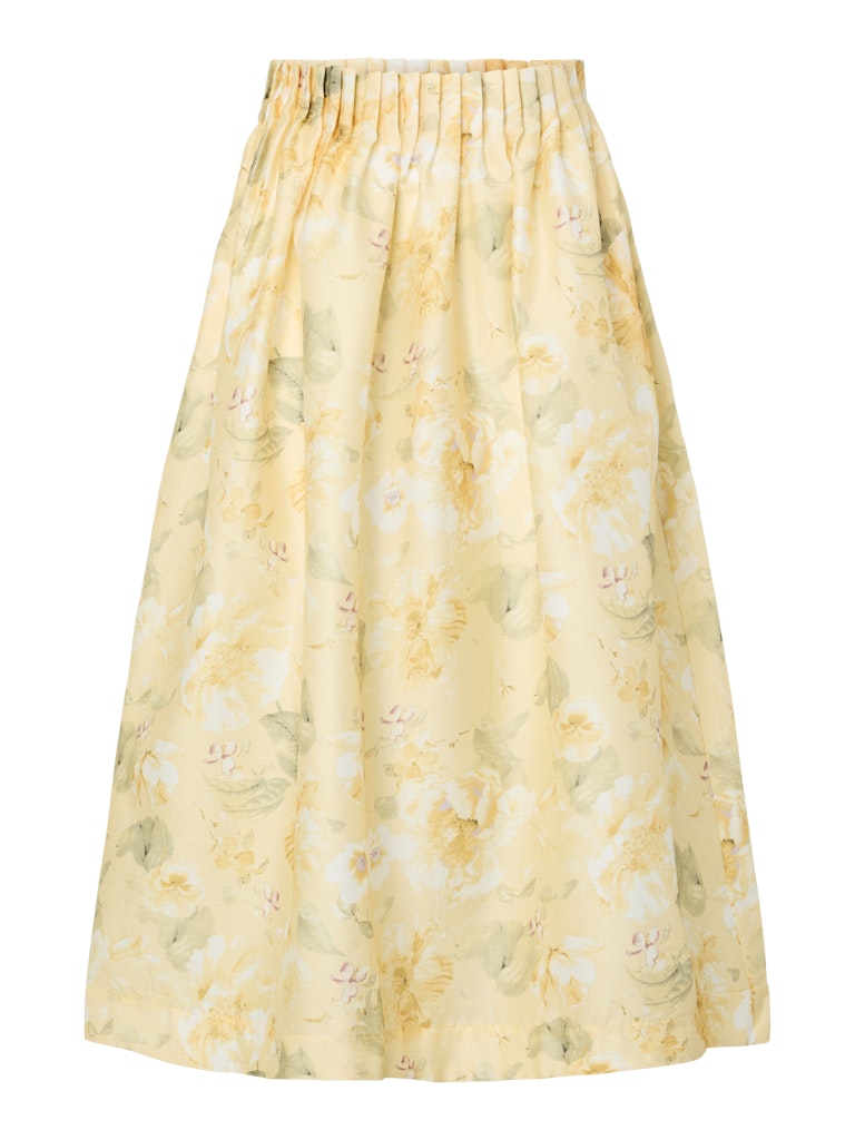 Y.A.S naisten hame YASLEMON HW Ankle Skirt, Pale Banana Lemon print