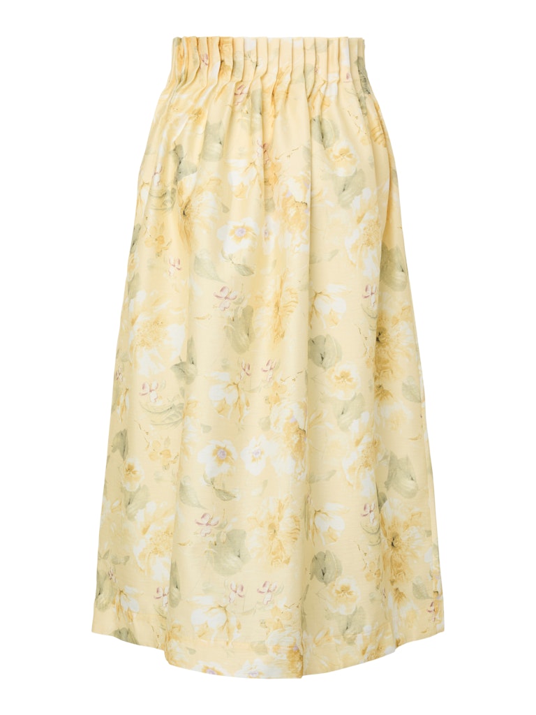 Y.A.S naisten hame YASLEMON HW Ankle Skirt, Pale Banana Lemon print