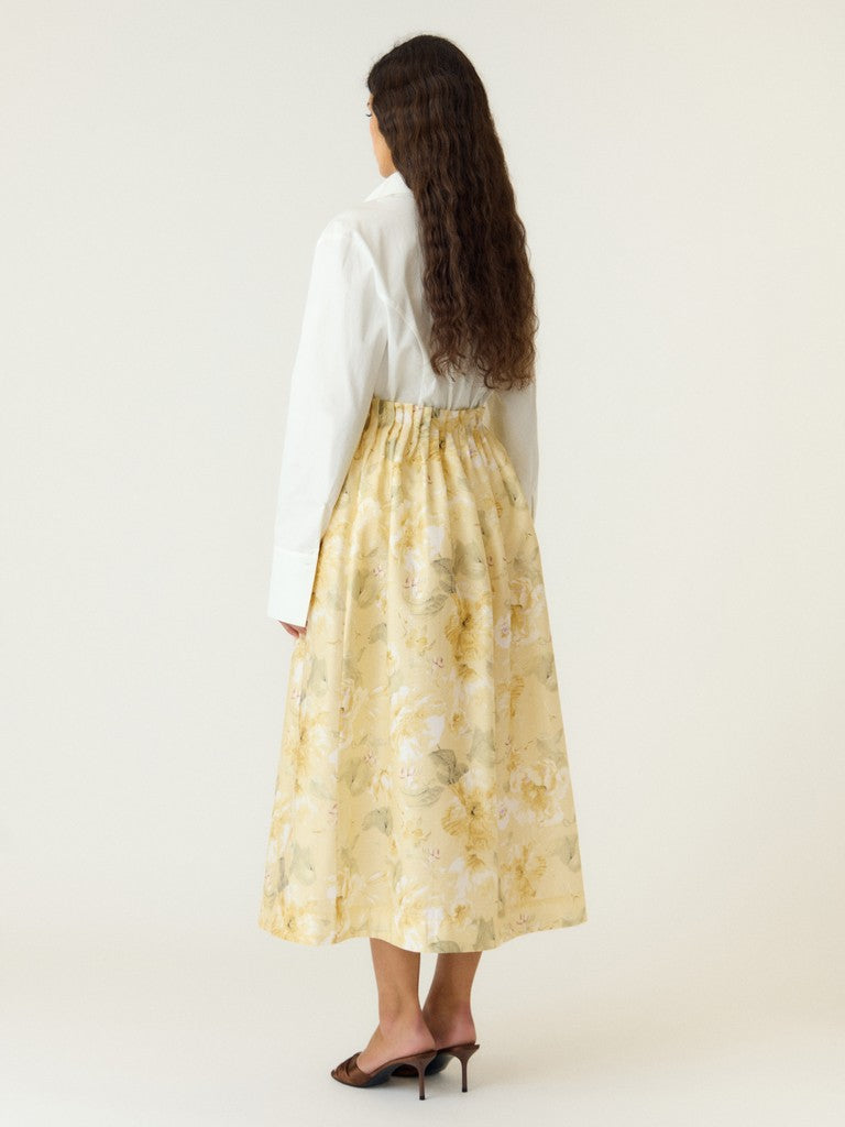 Y.A.S naisten hame YASLEMON HW Ankle Skirt, Pale Banana Lemon print